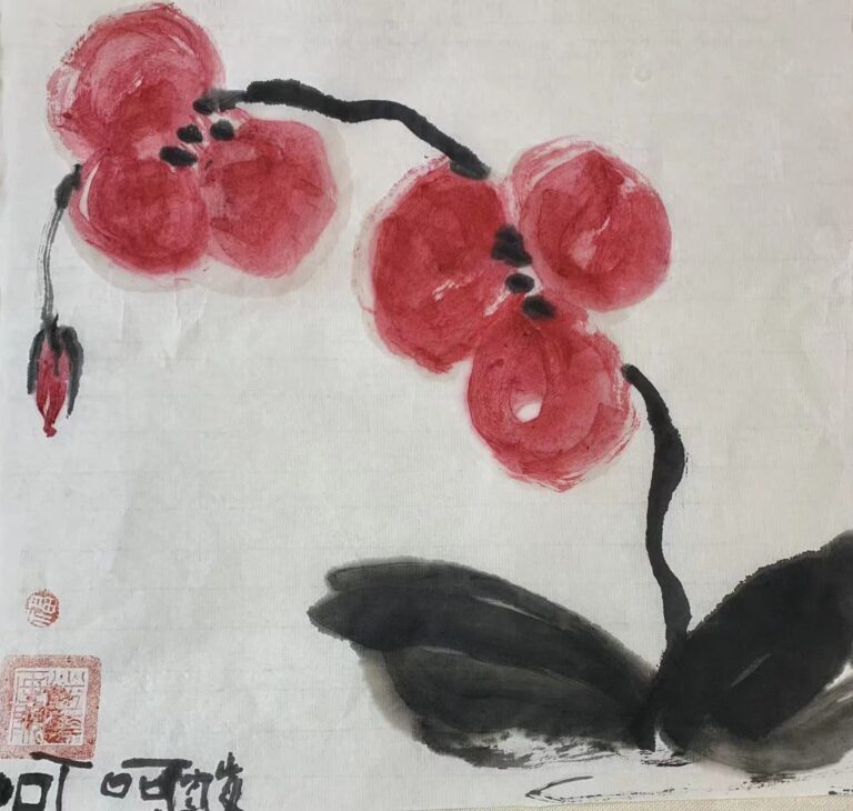 李呵呵《李子熟了兰花开》中国画7岁