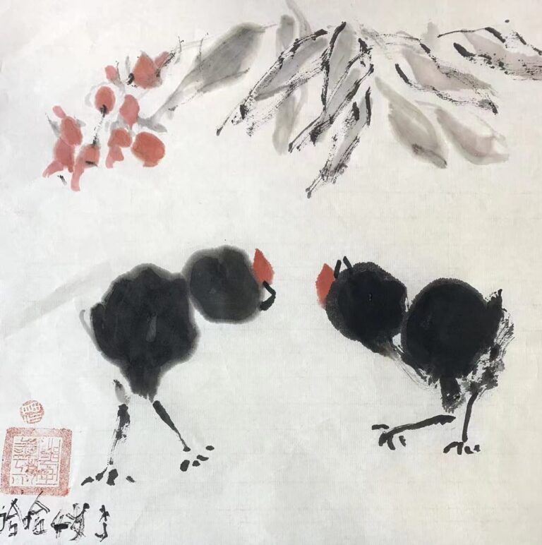 李哈哈《李下瓜田避雏鸡》中国画5岁